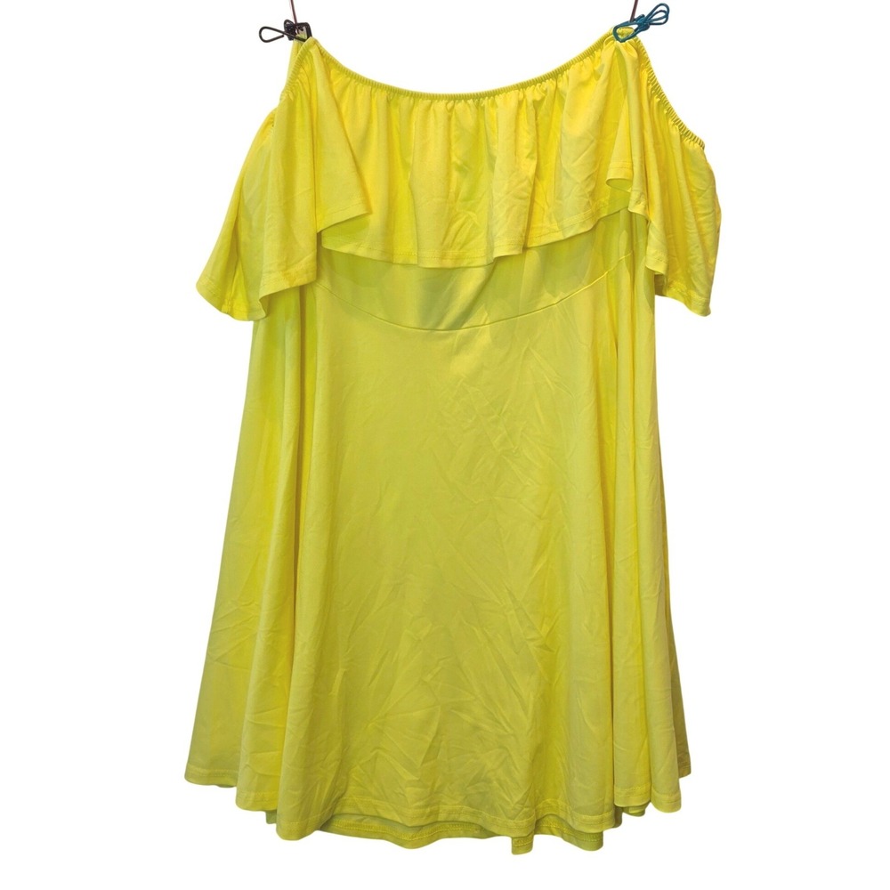 Rosianna Mini Dress Womens 4X Yellow Ruffle Cold Shoulder Summer Flirty‎ NWOT
